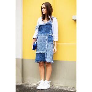 M Missoni Sleeveless Tweed Fringe Knee Length Shift Dress Blue Womens 42 IT/US 6